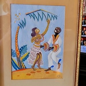 Fabulous Mid-century Vintage CARRIBEAN Hand Painted Framed Picture